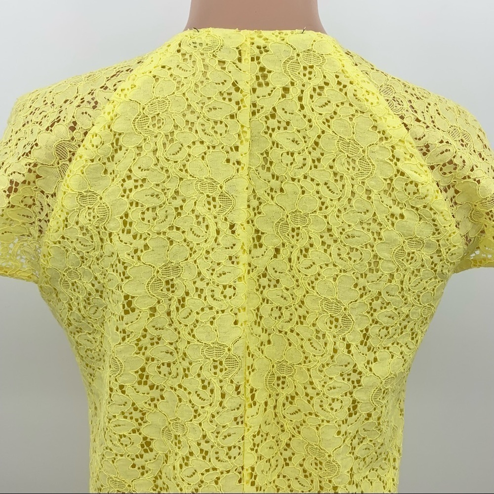 ZARA Lemon Yellow Floral Lace V-Neck Cap Sleeve Shift Summer Dress Size Small - Picture 7 of 9